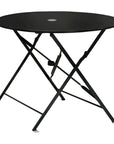 36" Black Rounded Aluminum Folding Outdoor Dining Table with Umbrella Hole