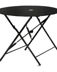 36" Black Rounded Aluminum Folding Outdoor Dining Table with Umbrella Hole