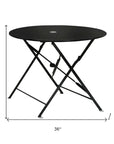 36" Black Rounded Aluminum Folding Outdoor Dining Table with Umbrella Hole