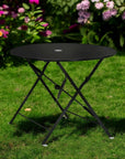 36" Black Rounded Aluminum Folding Outdoor Dining Table with Umbrella Hole