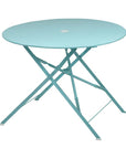 36" Aqua Rounded Aluminum Folding Outdoor Dining Table with Umbrella Hole