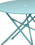 36" Aqua Rounded Aluminum Folding Outdoor Dining Table with Umbrella Hole