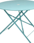 36" Aqua Rounded Aluminum Folding Outdoor Dining Table with Umbrella Hole
