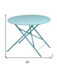 36" Aqua Rounded Aluminum Folding Outdoor Dining Table with Umbrella Hole
