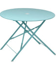 36" Aqua Rounded Aluminum Folding Outdoor Dining Table with Umbrella Hole