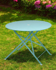 36" Aqua Rounded Aluminum Folding Outdoor Dining Table with Umbrella Hole