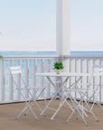 36" White Rounded Aluminum Folding Outdoor Dining Table with Umbrella Hole