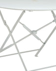 36" White Rounded Aluminum Folding Outdoor Dining Table with Umbrella Hole