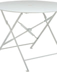 36" White Rounded Aluminum Folding Outdoor Dining Table with Umbrella Hole