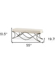 55" Cream and Nickel Fabric and Metal Upholstered Bench