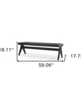 59" Black Solid Wood and Cane Dining Bench