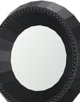 30" Brown Solid Wood Faceted And Beaded Round Framed Accent Mirror