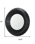 30" Brown Solid Wood Faceted And Beaded Round Framed Accent Mirror
