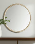 30" Natural Solid Wood Beaded Round Framed Accent Mirror