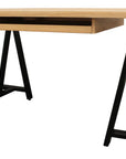 60" Natural and Black Solid Wood and Metal Trestle Executive Desk
