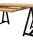 60" Natural and Black Solid Wood and Metal Trestle Executive Desk
