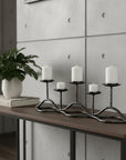 7" Black Distressed Geometric Metal Tabletop Tealight Candle Holder