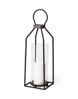 19" Black Distressed Geometric Metal And Glass Tabletop Lantern Candle Holder