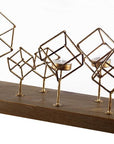 8" Brass Distressed Geometric Metal Tabletop Tealight Candle Holder