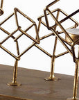 8" Brass Distressed Geometric Metal Tabletop Tealight Candle Holder
