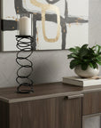 21" Black Geometric Glass And Metal Tabletop Pillar Candle Holder