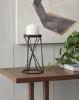 8" Black Distressed Geometric Metal Tabletop Dish Candle Holder
