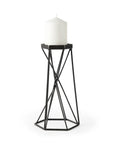 11" Black Distressed Geometric Metal Tabletop Pillar Candle Holder