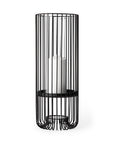 17" Black Abstract Metal And Glass Tabletop Hurricane Candle Holder