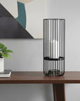 17" Black Abstract Metal And Glass Tabletop Hurricane Candle Holder