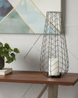 24" Gold Distressed Lattice Metal Tabletop Hurricane Candle Holder