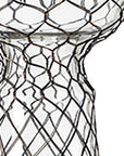 11" Black Distressed Lattice Metal And Glass Tabletop Pillar Candle Holder