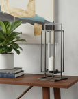 24" Black Geometric Metal Tabletop Lantern Candle Holder