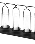 13" Black Geometric Metal And Glass Tabletop Votive Candle Holder