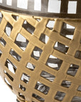 8" Gold Woven Metal And Glass Tabletop Hurricane Candle Holder