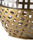 8" Gold Woven Metal And Glass Tabletop Hurricane Candle Holder
