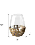 8" Gold Woven Metal And Glass Tabletop Hurricane Candle Holder