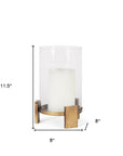 12" Gold Geometric Glass And Metal Tabletop Hurricane Candle Holder