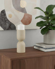 9" Beige Metal Tabletop Pillar Candle Holder