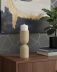 11" Beige Metal Tabletop Pillar Candle Holder