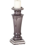 14" Gray Distressed Ornate Ceramic Tabletop Pillar Candle Holder