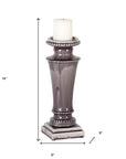 14" Gray Distressed Ornate Ceramic Tabletop Pillar Candle Holder