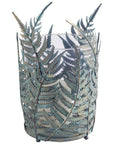 11" Green And Gold Distressed Botanical Leaf Metal Tabletop Hurricane Candle Holder