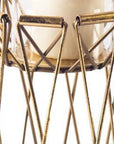 8" Antiqued Brass Distressed Geometric Metal And Glass Tabletop Hurricane Candle Holder