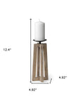12" Light Brown Distressed Geometric Solid Wood And Metal Tabletop Pillar Candle Holder