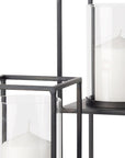 Set of Two Black Geometric Metal And Glass Tabletop Hurricane Candle Holders