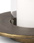 Set of Two Gold Distressed Geometric Metal Tabletop Hurricane Candle Holders