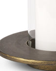 Set of Two Gold Distressed Geometric Metal Tabletop Hurricane Candle Holders