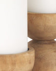 Set of Two Brown Distressed Geometric Solid Wood Tabletop Pillar Candle Holders