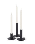 Set of Three Black Geometric Metal Tabletop Taper Candlesticks