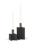 Set of Two Black And Gold Geometric Metal Tabletop Taper Candle Holders